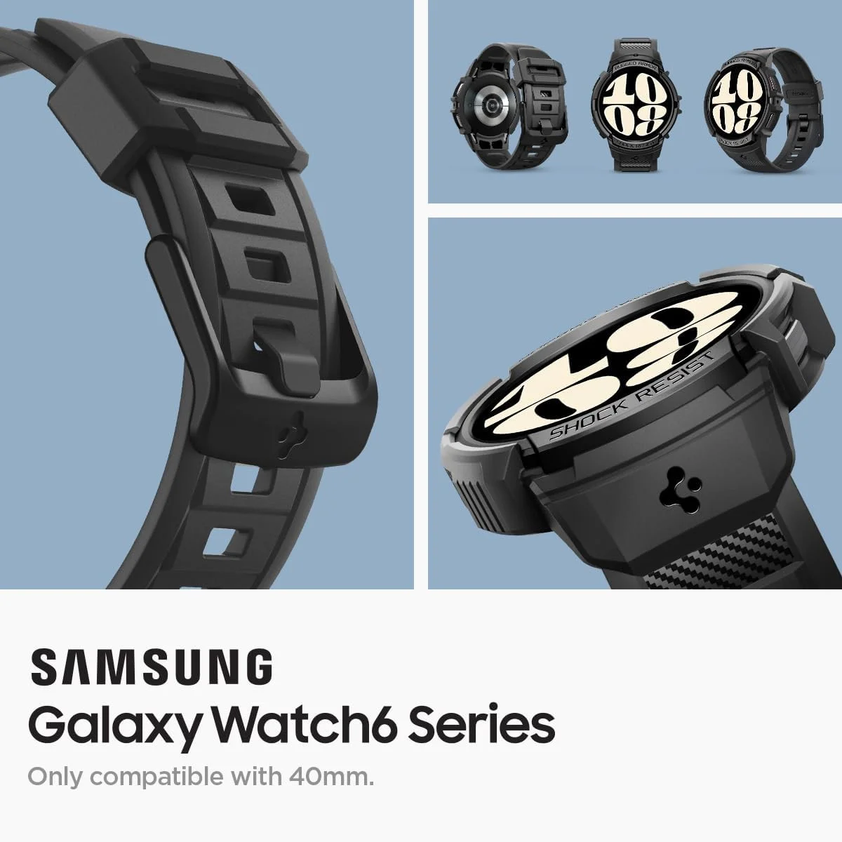 Spigen Rugged Armor Pro - Samsung Galaxy Watch 6 40MM - Hoesje en Bandje - Zwart afbeelding 8