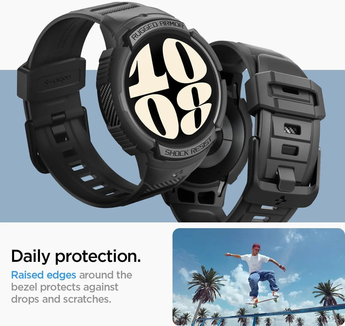 Spigen Rugged Armor Pro - Samsung Galaxy Watch 6 40MM - Hoesje en Bandje - Zwart afbeelding 9