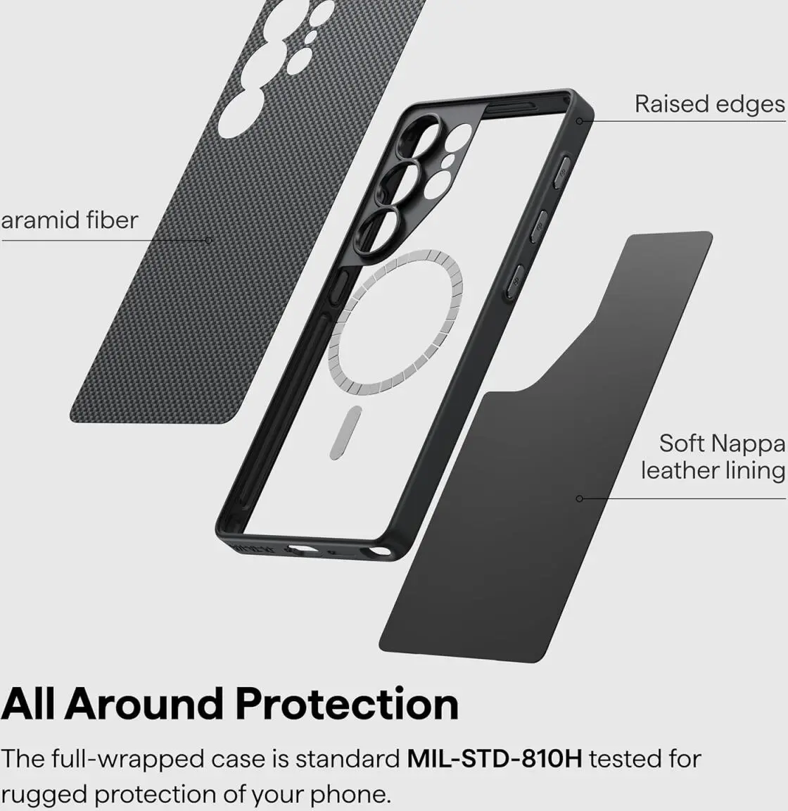 PITAKA Cairn Aaron Button Samsung Galaxy S25 Ultra Hoesje Dun MagSafe Zwart afbeelding 6