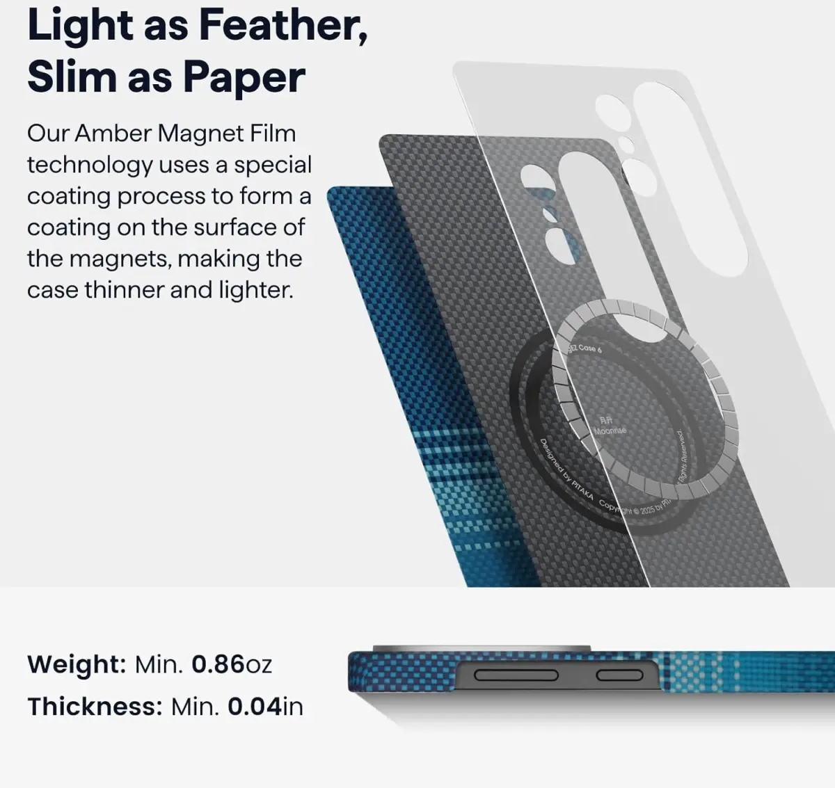 PITAKA MagEZ 6 Samsung Galaxy S25 Ultra Hoesje Magnetic Back Cover Dun Blauw afbeelding 5