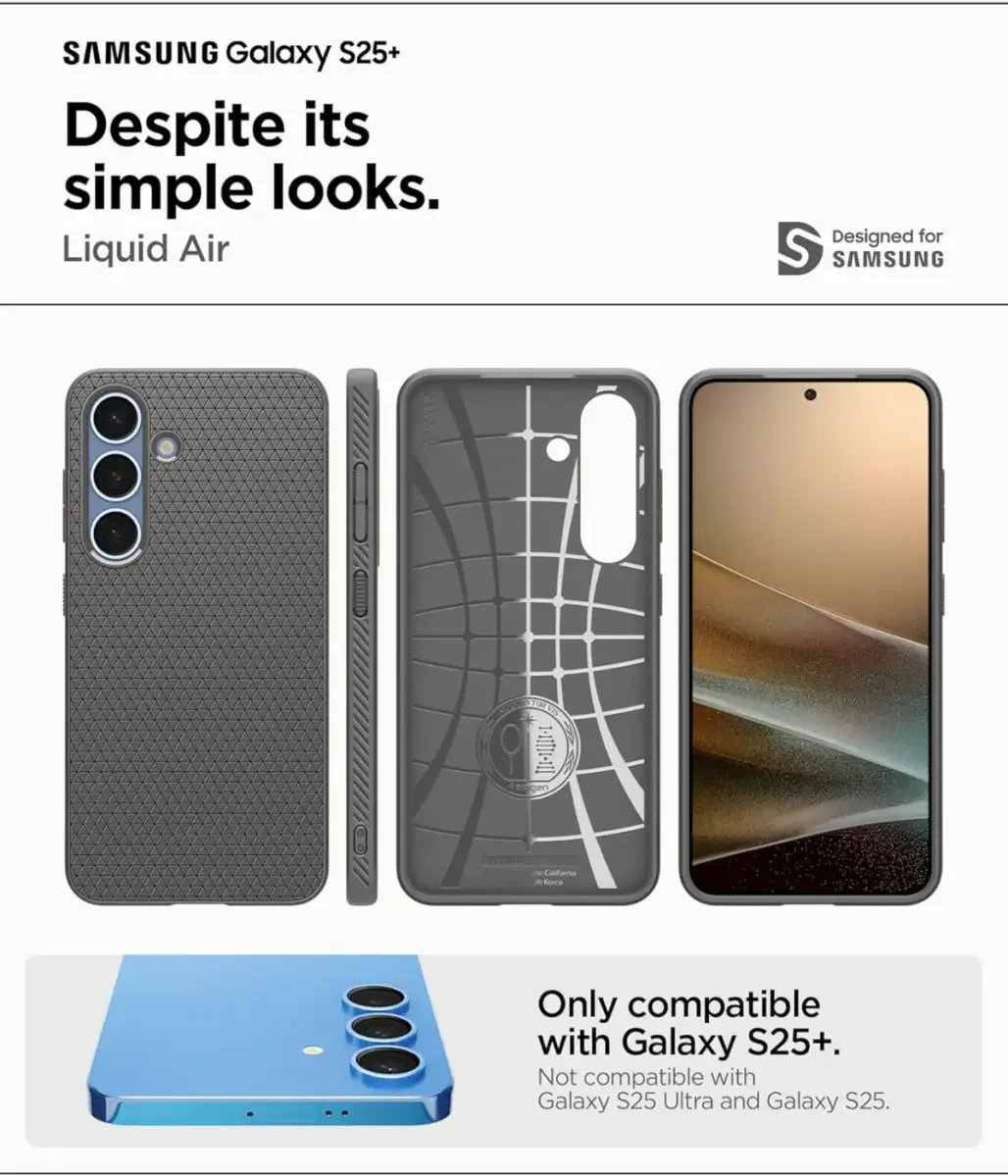Spigen Liquid Air Samsung Galaxy S25 Plus Hoesje Back Cover Marmer Grijs afbeelding 3