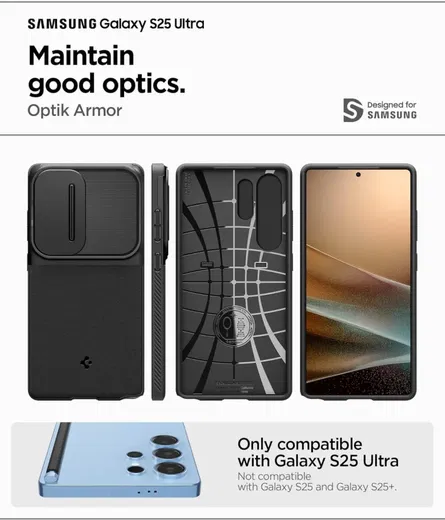 Spigen Optik Armor Samsung Galaxy S25 Ultra Hoesje Camera Slider Zwart afbeelding 4