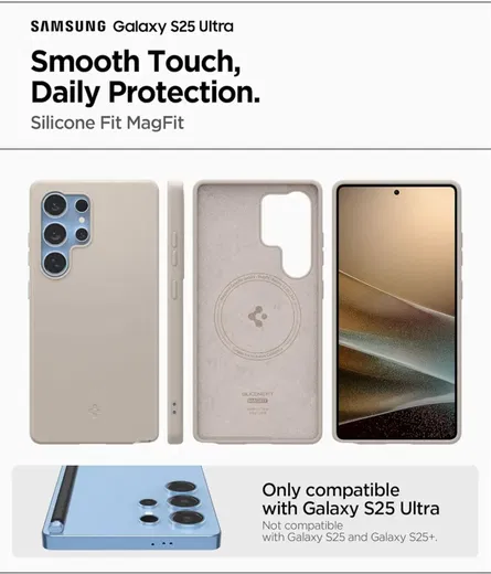 Spigen Silicone Fit MagFit Samsung Galaxy S25 Ultra Hoesje Back Cover Titanium afbeelding 5