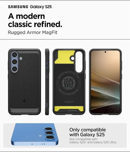 Spigen Rugged Armor MagFit Samsung Galaxy S25 Hoesje Matte Zwart afbeelding 3