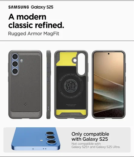 Spigen Rugged Armor MagFit Samsung Galaxy S25 Hoesje Marmer Grijs afbeelding 3