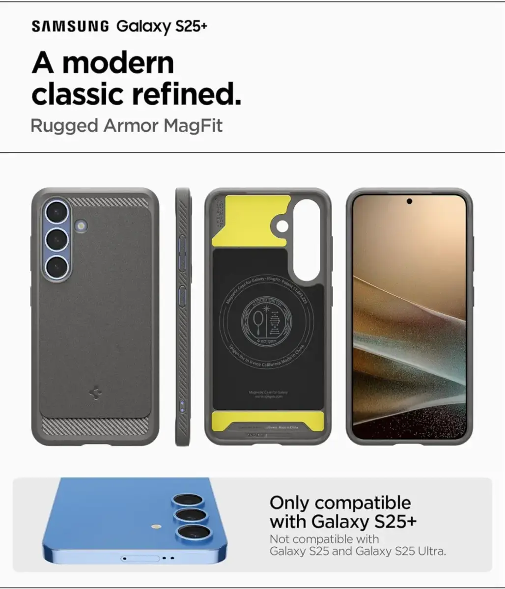 Spigen Rugged Armor MagFit Samsung Galaxy S25 Plus Hoesje Marmer Grijs afbeelding 3
