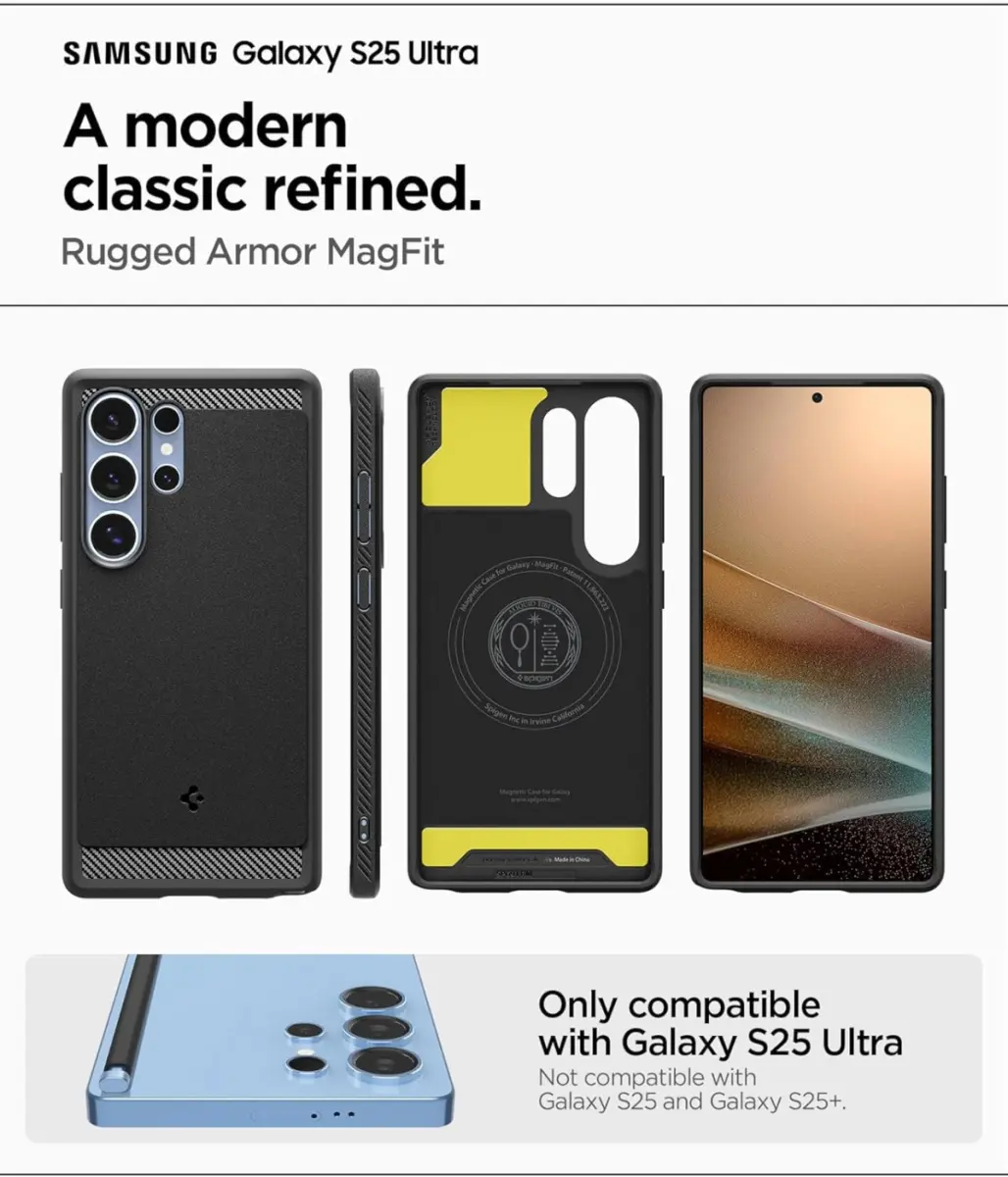 Spigen Rugged Armor MagFit Samsung Galaxy S25 Ultra Hoesje Matte Zwart afbeelding 4
