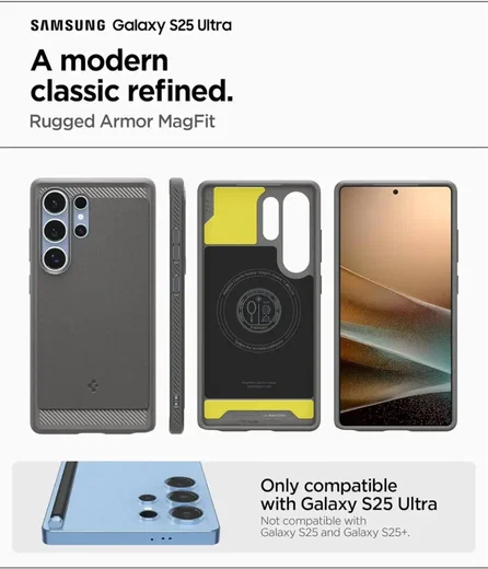 Spigen Rugged Armor MagFit Samsung Galaxy S25 Ultra Hoesje Grijs afbeelding 4