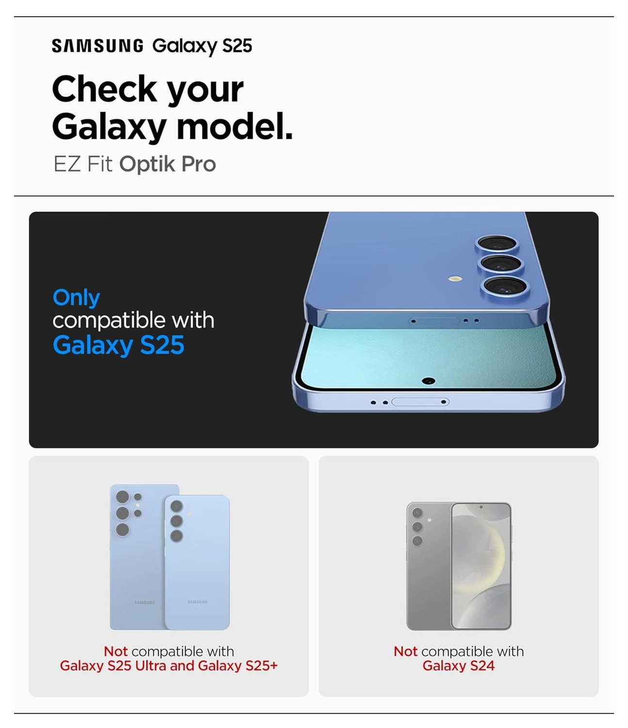 Spigen EZ Fit Optik Pro Samsung Galaxy S25 Camera Lens Protector Clear (2-Pack) afbeelding 2