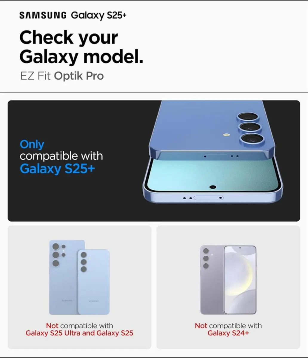 Spigen EZ Fit Optik Pro Samsung S25 Plus Camera Lens Protector Zwart (2-Pack) afbeelding 3