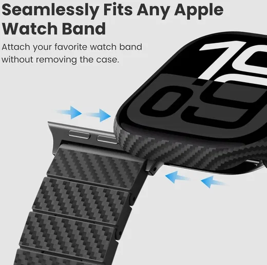 PITAKA Air Case - Apple Watch 11/10 46MM Hoesje - Aramide Ultra Dun - Zwart afbeelding 7