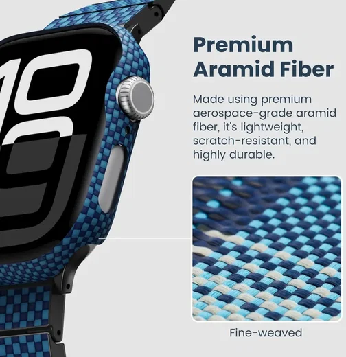 PITAKA Air Case - Apple Watch 11/10 46MM Hoesje - Aramide Ultra Dun - Blauw afbeelding 4