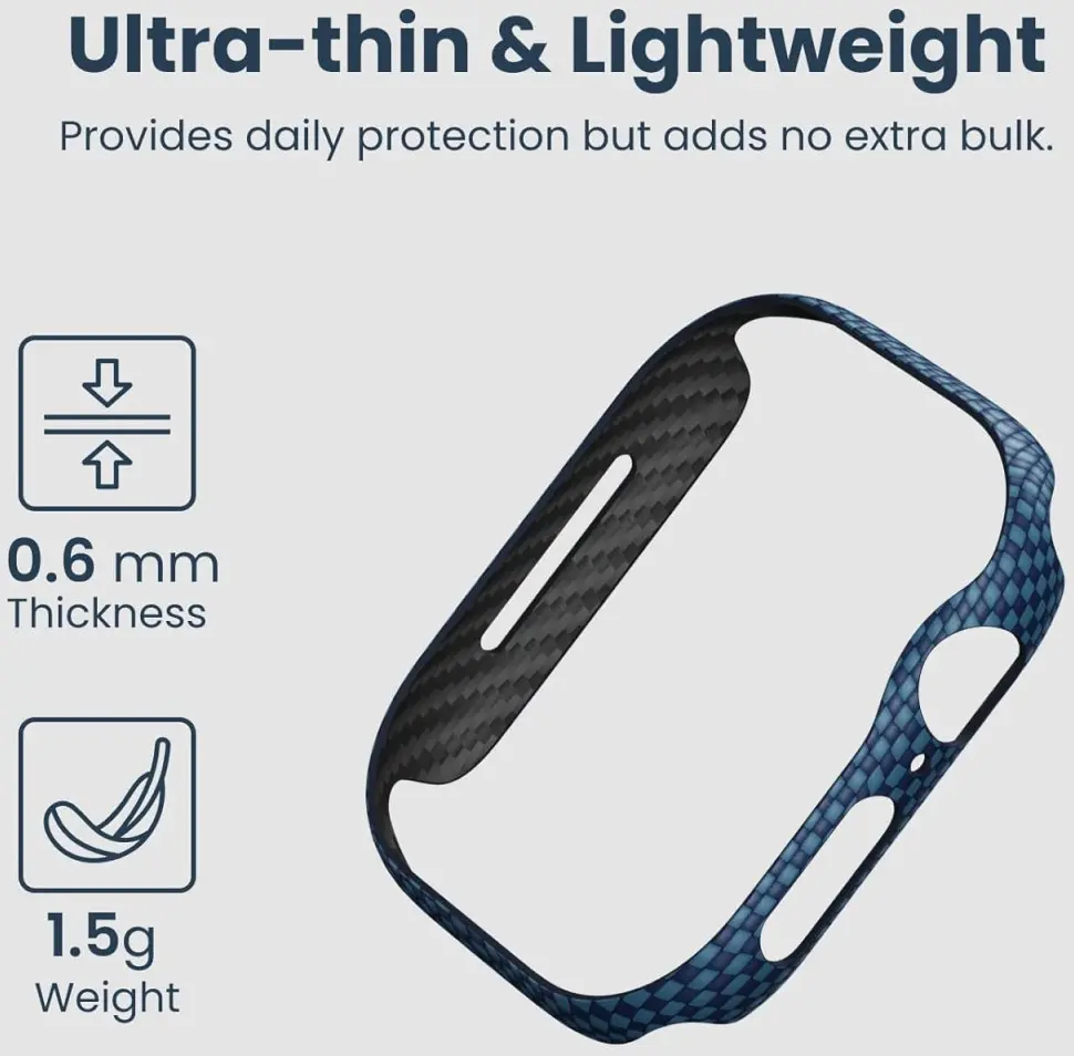 PITAKA Air Case - Apple Watch 11/10 46MM Hoesje - Aramide Ultra Dun - Blauw afbeelding 6