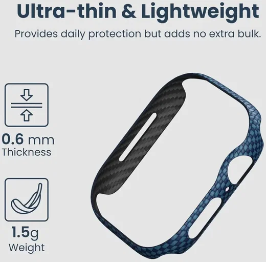 PITAKA Air Case - Apple Watch 11/10 46MM Hoesje - Aramide Ultra Dun - Blauw afbeelding 6