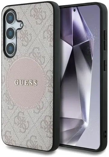 Guess 4G Cirkel Logo Samsung Galaxy S25 Hoesje MagSafe / Qi2 Back Cover Roze afbeelding 1