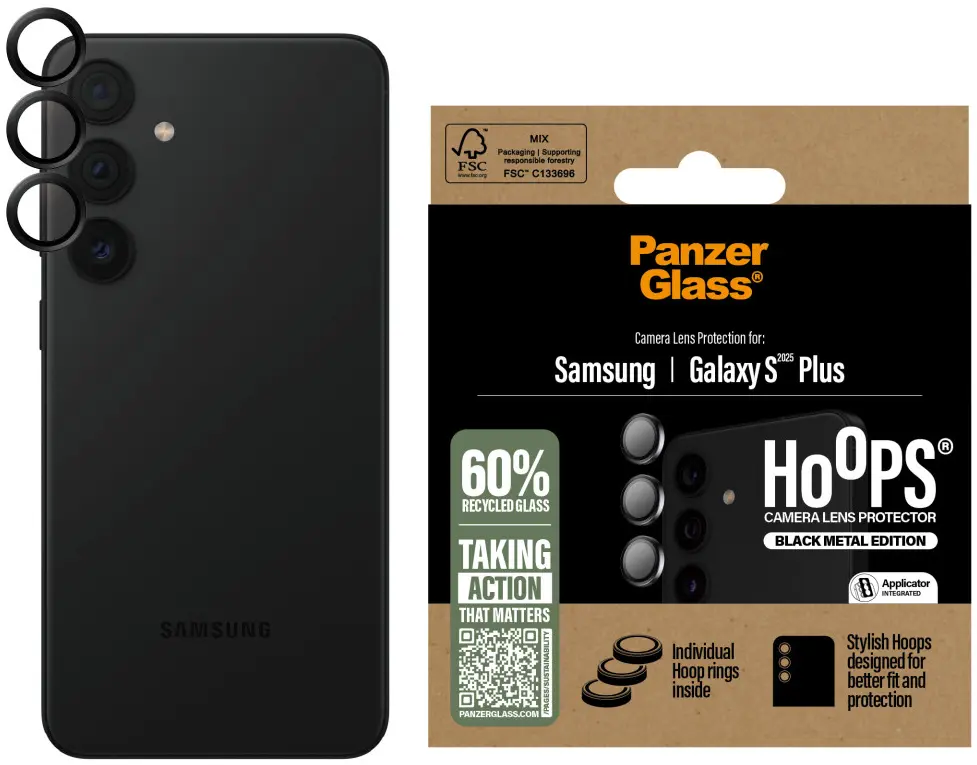 PanzerGlass Hoops Rings Samsung Galaxy S25 Plus Camera Lens Protector Glas Zwart afbeelding 1