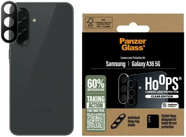 PanzerGlass Hoops Rings Samsung Galaxy A36 Camera Lens Protector Glas Clear afbeelding 1