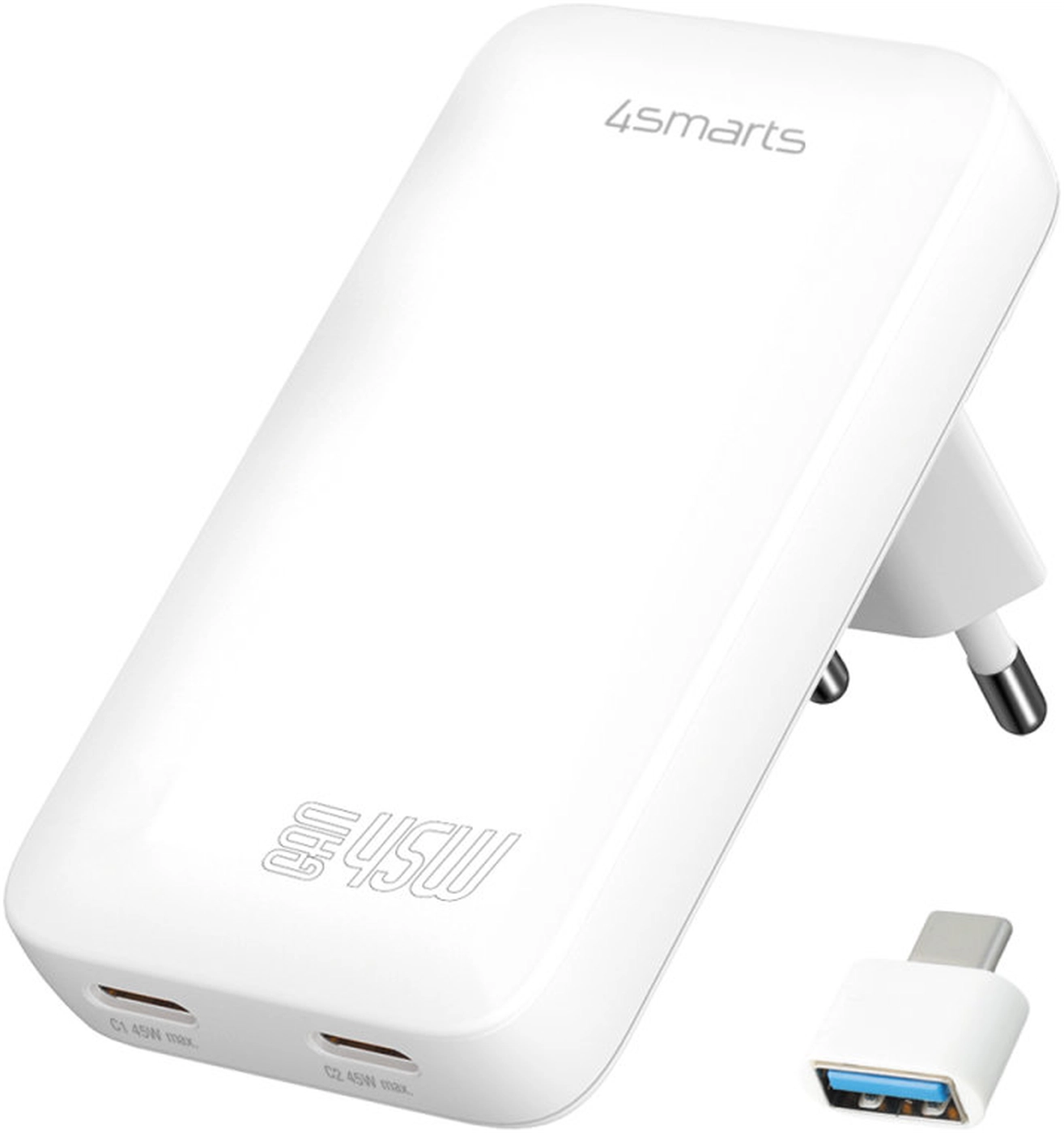 4smarts FlatPlug Slim Dual 45W Power Delivery Fast Charge USB-C Oplader Wit afbeelding 1