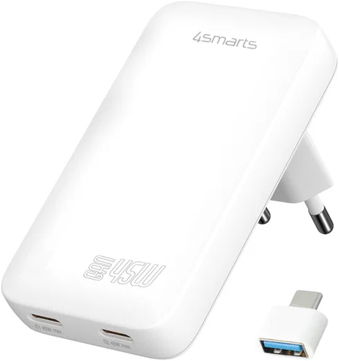 4smarts FlatPlug Slim Dual 45W Power Delivery Fast Charge USB-C Oplader Wit afbeelding 1