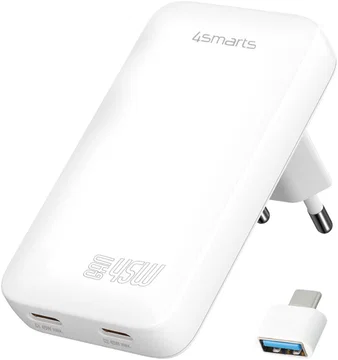 4smarts FlatPlug Slim Dual 45W Power Delivery Fast Charge USB-C Oplader Wit