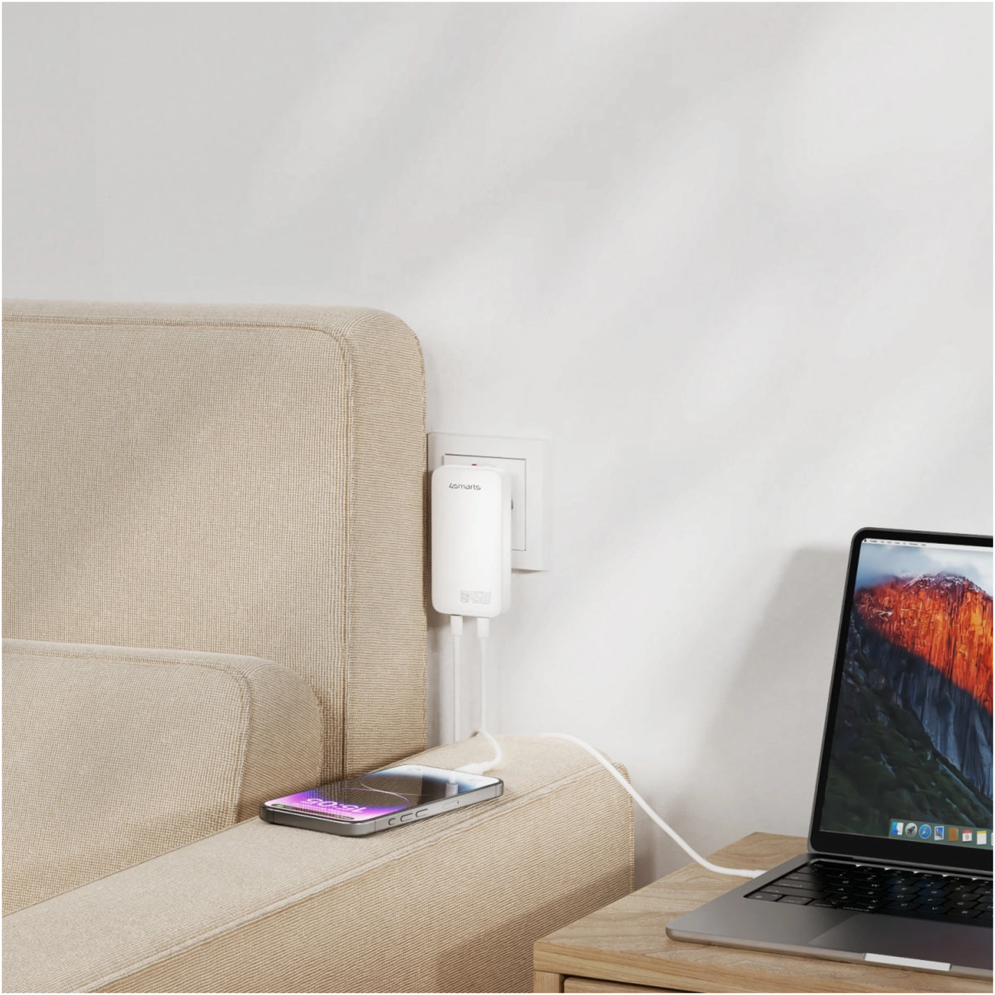 4smarts FlatPlug Slim Dual 45W Power Delivery Fast Charge USB-C Oplader Wit afbeelding 10