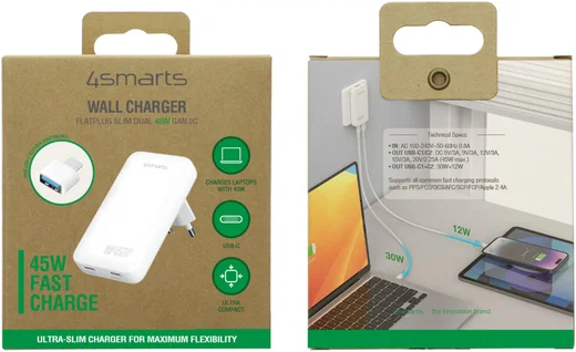 4smarts FlatPlug Slim Dual 45W Power Delivery Fast Charge USB-C Oplader Wit afbeelding 12