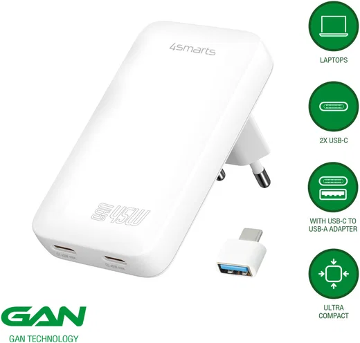 4smarts FlatPlug Slim Dual 45W Power Delivery Fast Charge USB-C Oplader Wit afbeelding 2