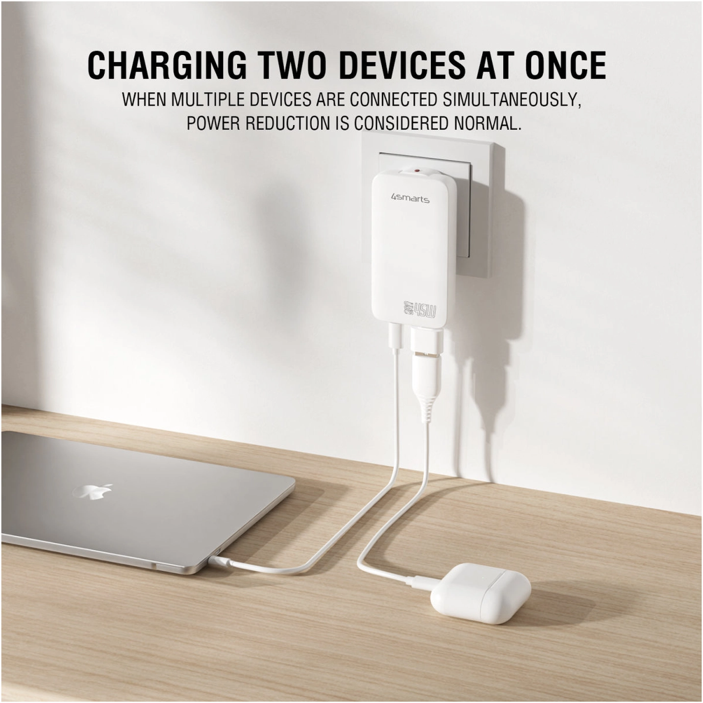 4smarts FlatPlug Slim Dual 45W Power Delivery Fast Charge USB-C Oplader Wit afbeelding 3