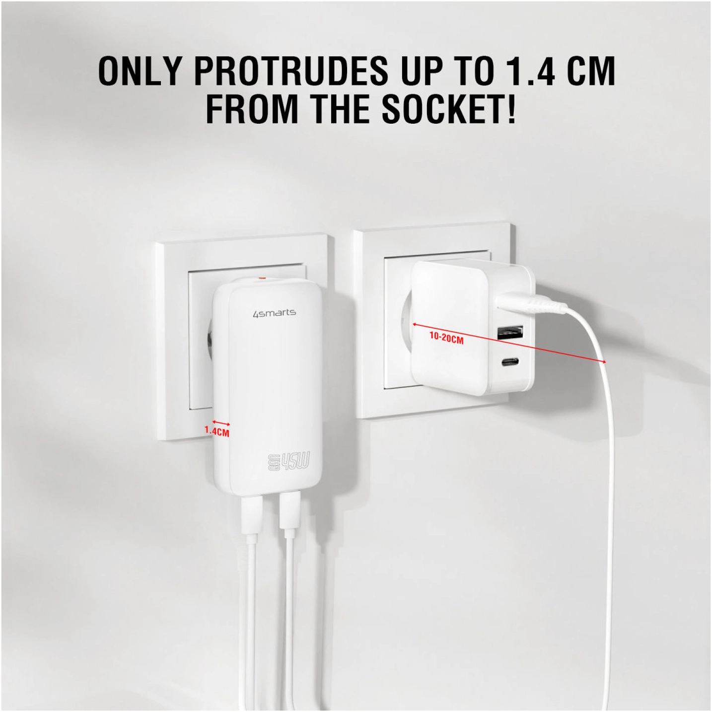 4smarts FlatPlug Slim Dual 45W Power Delivery Fast Charge USB-C Oplader Wit afbeelding 7
