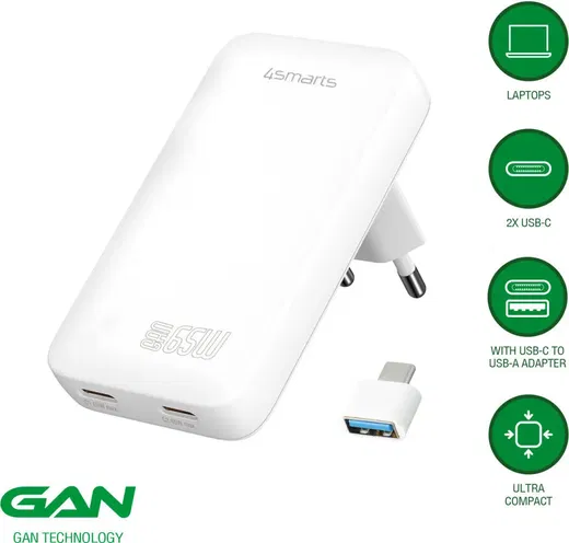 4smarts FlatPlug 65W Power Delivery Dual Quick Charge USB-C Oplader Wit afbeelding 2