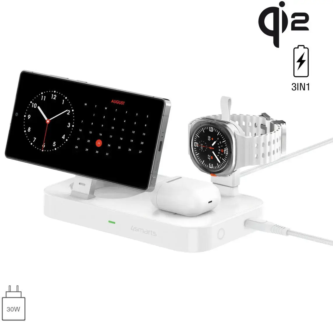 4smarts 3-in-1 Qi2/MagSafe Draadloze Oplader voor Telefoon/Samsung Watch/Oortjes afbeelding 1