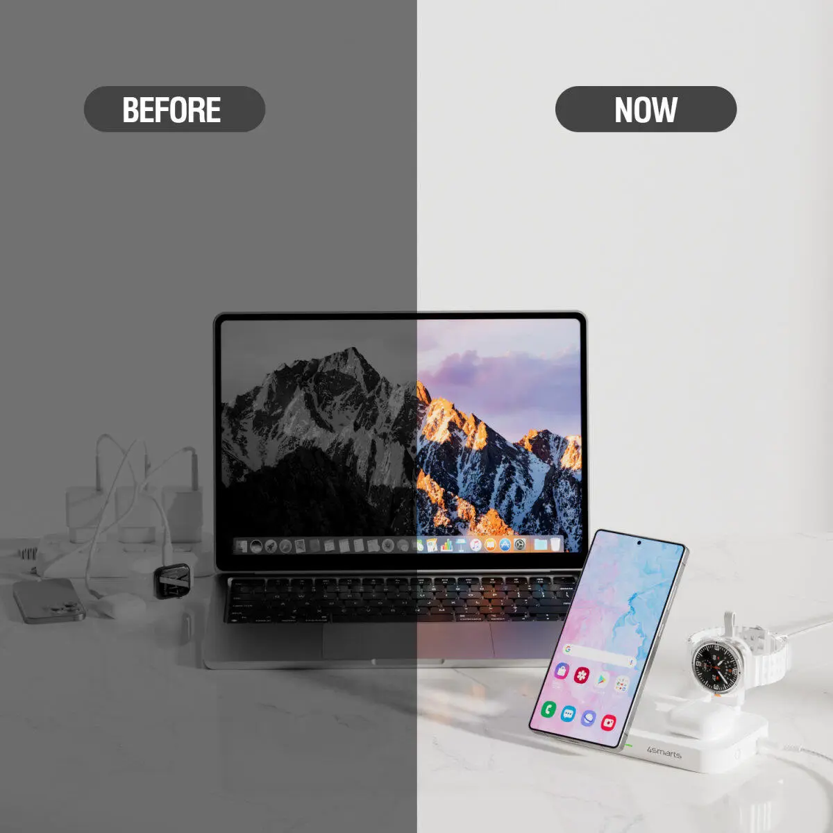 4smarts 3-in-1 Qi2/MagSafe Draadloze Oplader voor Telefoon/Samsung Watch/Oortjes afbeelding 6
