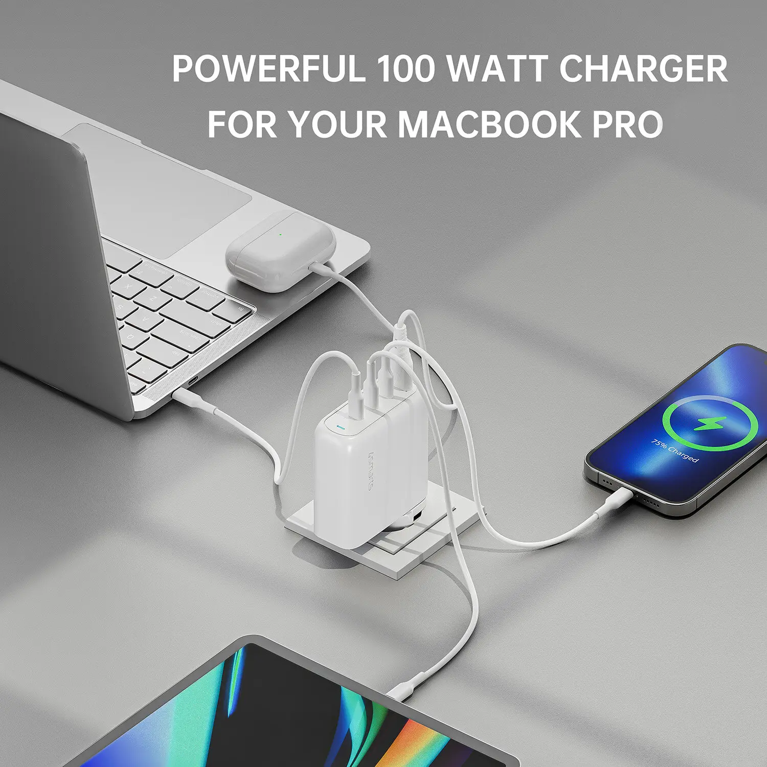 4Smarts 100W GaN USB-C Laptop Oplader met Wereldstekker 3x USB-C en USB-A afbeelding 6