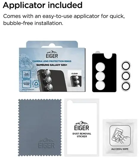 Eiger Mountain Glass Samsung Galaxy S25 Plus Camera Lens Protector afbeelding 3