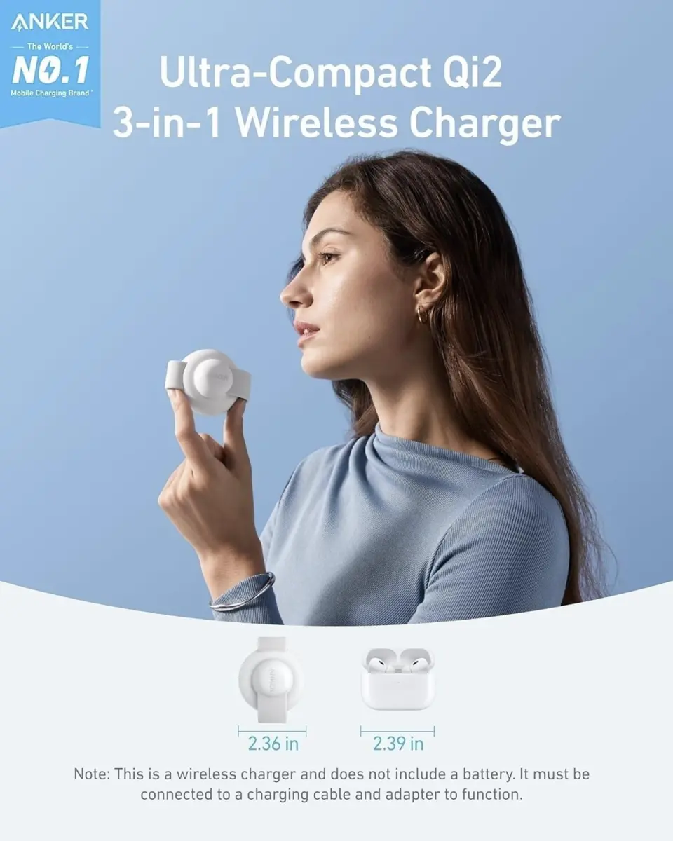 Anker MagGo (15W) 3-in-1 Draadloze MagSafe / Qi2 Oplader Wit afbeelding 5