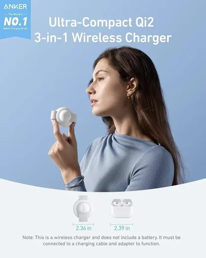 Anker MagGo (15W) 3-in-1 Draadloze MagSafe / Qi2 Oplader Wit afbeelding 5