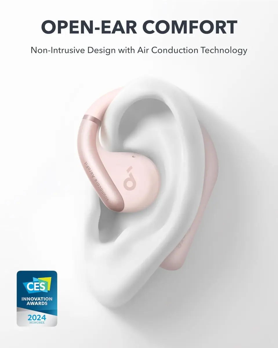 Anker SoundCore AeroFit Open-Ear Draadloze Bluetooth 5.3 Oordopjes Roze afbeelding 2