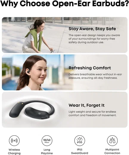 Anker Soundcore AeroFit 2 Open-Ear Draadloze Bluetooth 5.4 Oordopjes Zwart afbeelding 8
