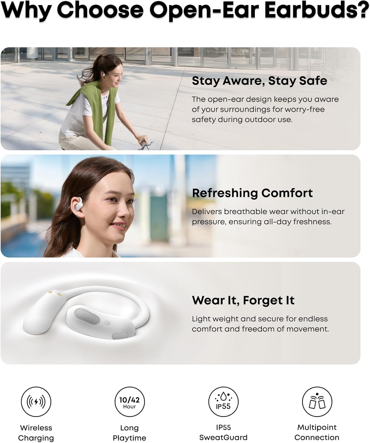 Anker Soundcore AeroFit 2 Open-Ear Draadloze Bluetooth 5.4 Oordopjes Wit afbeelding 8