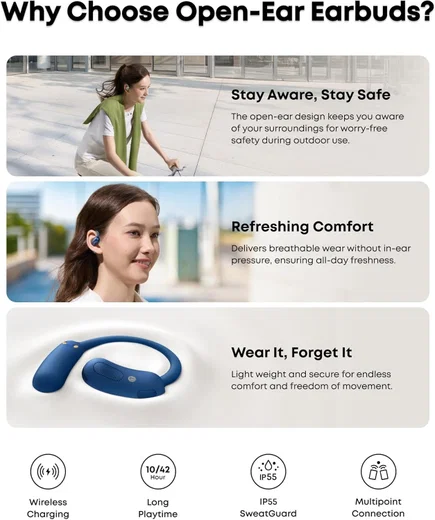 Anker Soundcore AeroFit 2 Open-Ear Draadloze Bluetooth 5.4 Oordopjes Blauw afbeelding 9