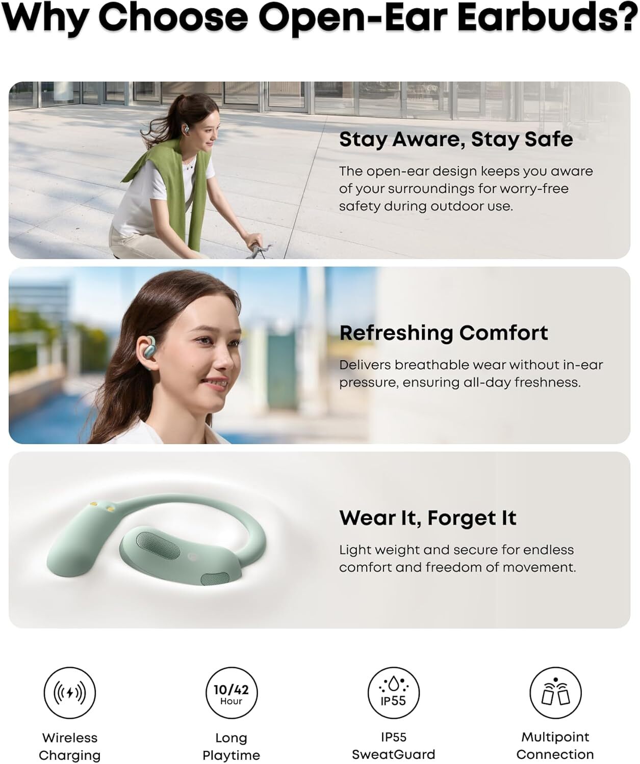 Anker Soundcore AeroFit 2 Open-Ear Draadloze Bluetooth 5.4 Oordopjes Groen afbeelding 8