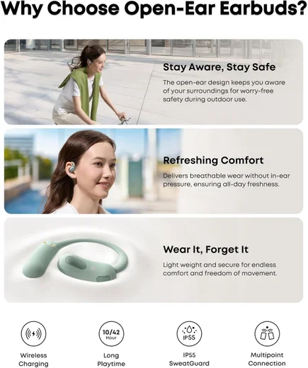 Anker Soundcore AeroFit 2 Open-Ear Draadloze Bluetooth 5.4 Oordopjes Groen afbeelding 8