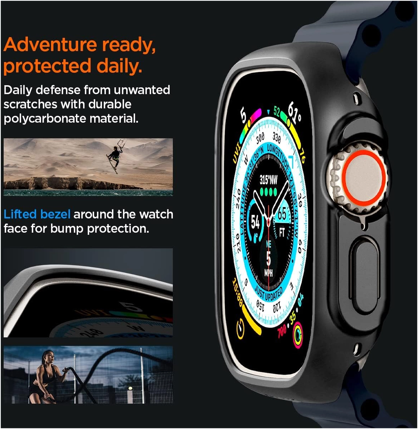 Spigen Thin Fit - Apple Watch Ultra 3/2/1 Hoesje - Bumper Case - Zwart afbeelding 6