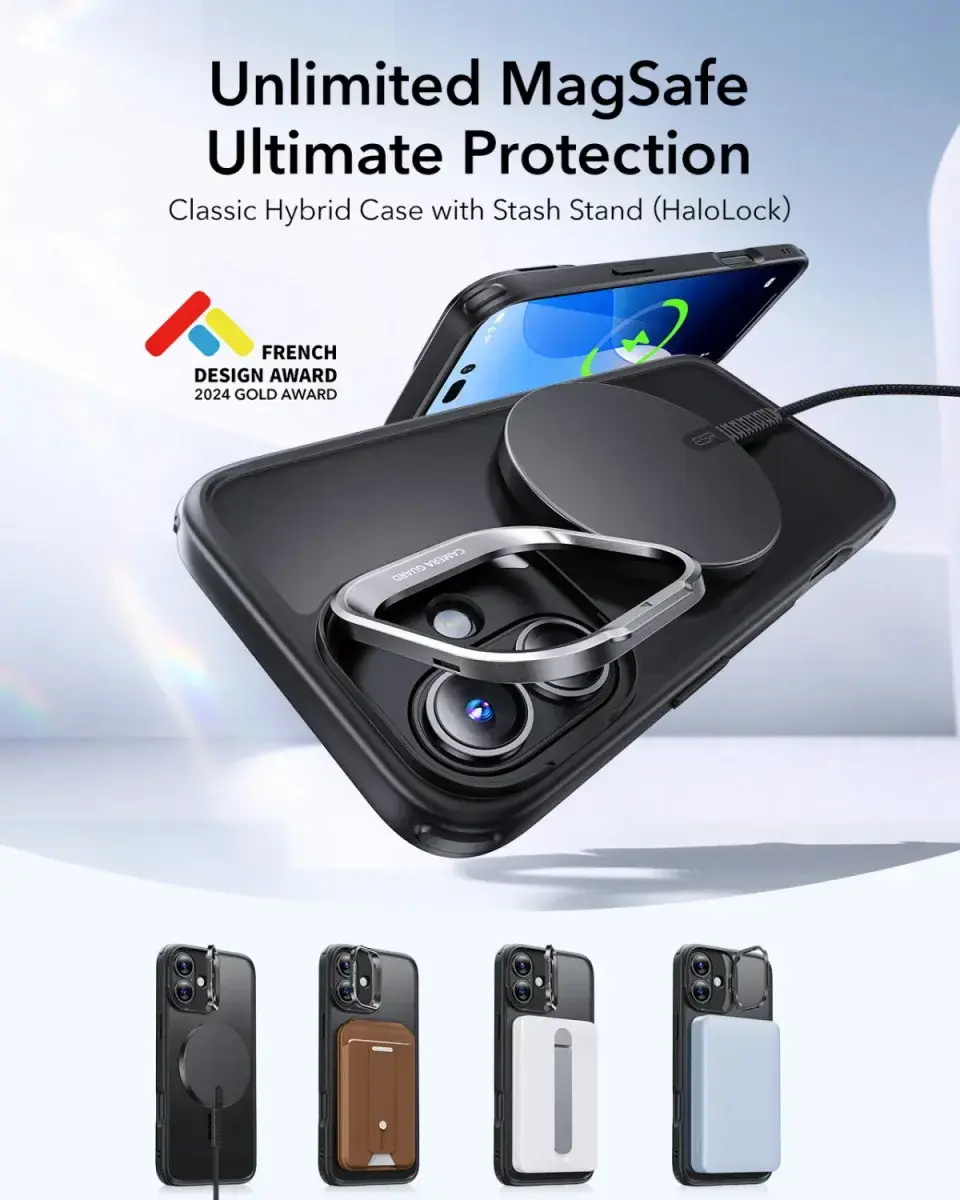 ESR Classic Hybrid MagSafe iPhone 16 Hoesje met Stand Camera Control Frost Zwart afbeelding 2