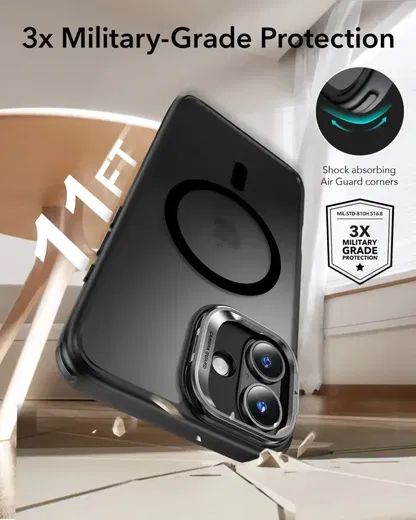 ESR Classic Hybrid MagSafe iPhone 16 Hoesje met Stand Camera Control Frost Zwart afbeelding 3
