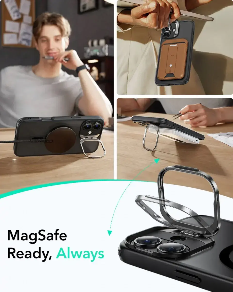 ESR Classic Hybrid MagSafe iPhone 16 Hoesje met Stand Camera Control Frost Zwart afbeelding 4