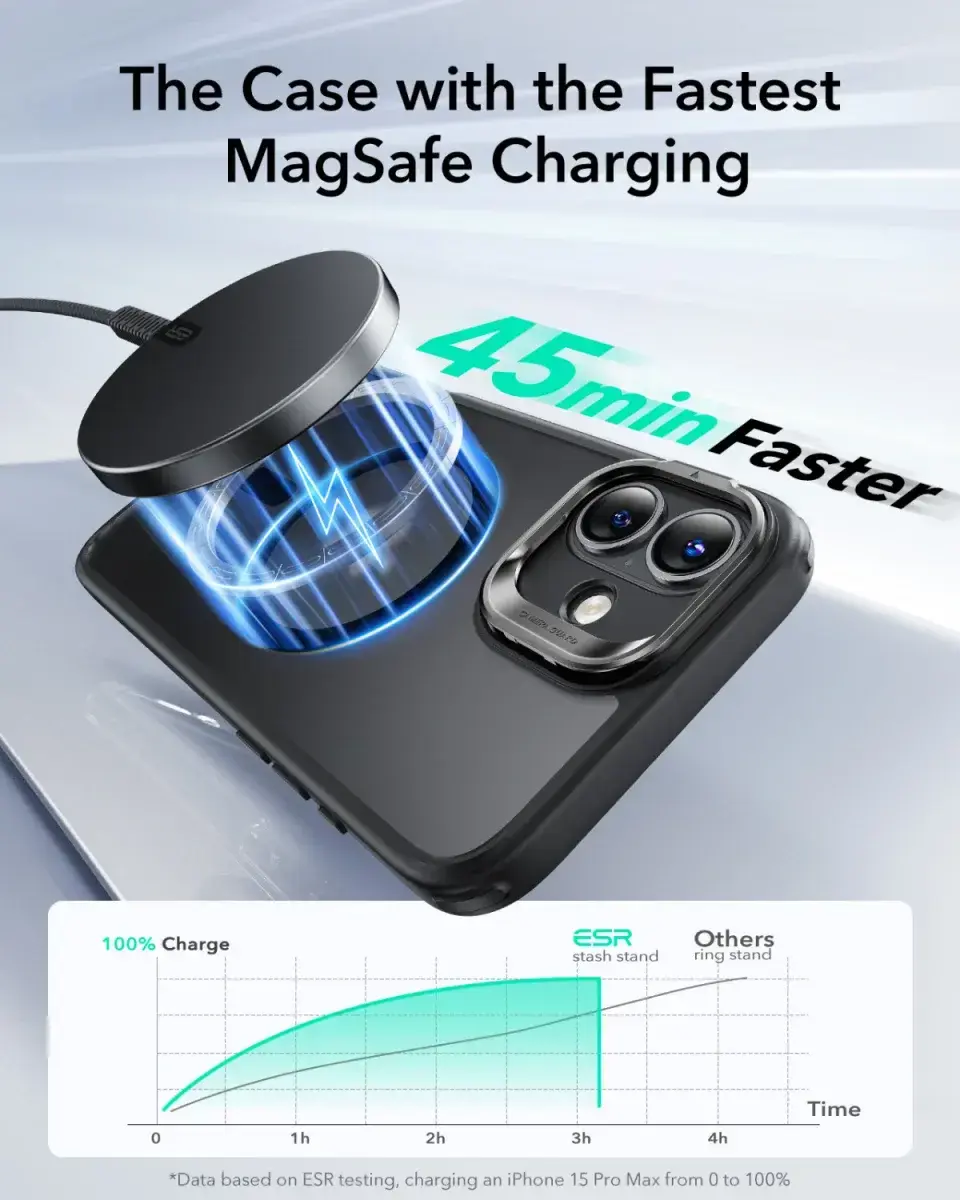 ESR Classic Hybrid MagSafe iPhone 16 Hoesje met Stand Camera Control Frost Zwart afbeelding 5