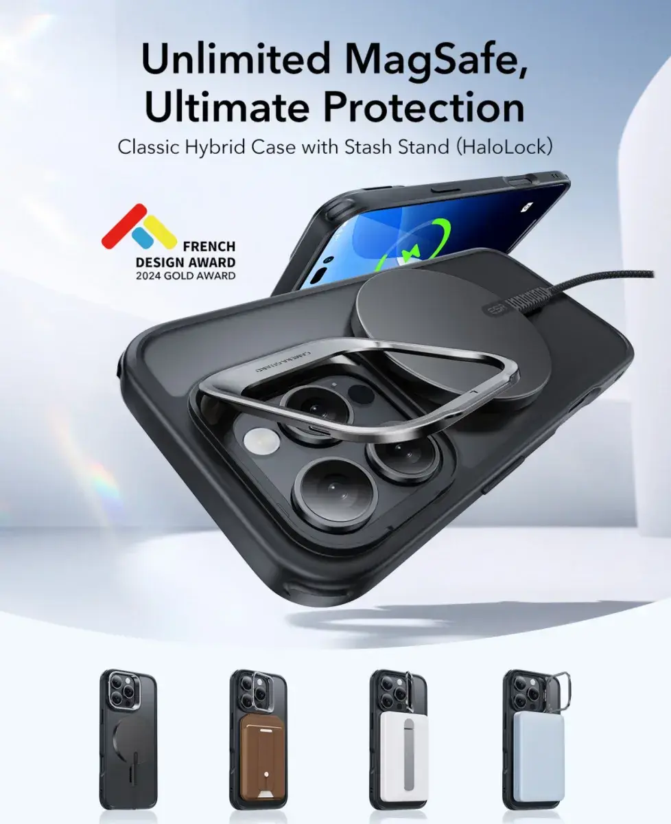 ESR Classic Hybrid MagSafe iPhone 16 Pro Hoesje Stand Camera Control Frost Zwart afbeelding 2
