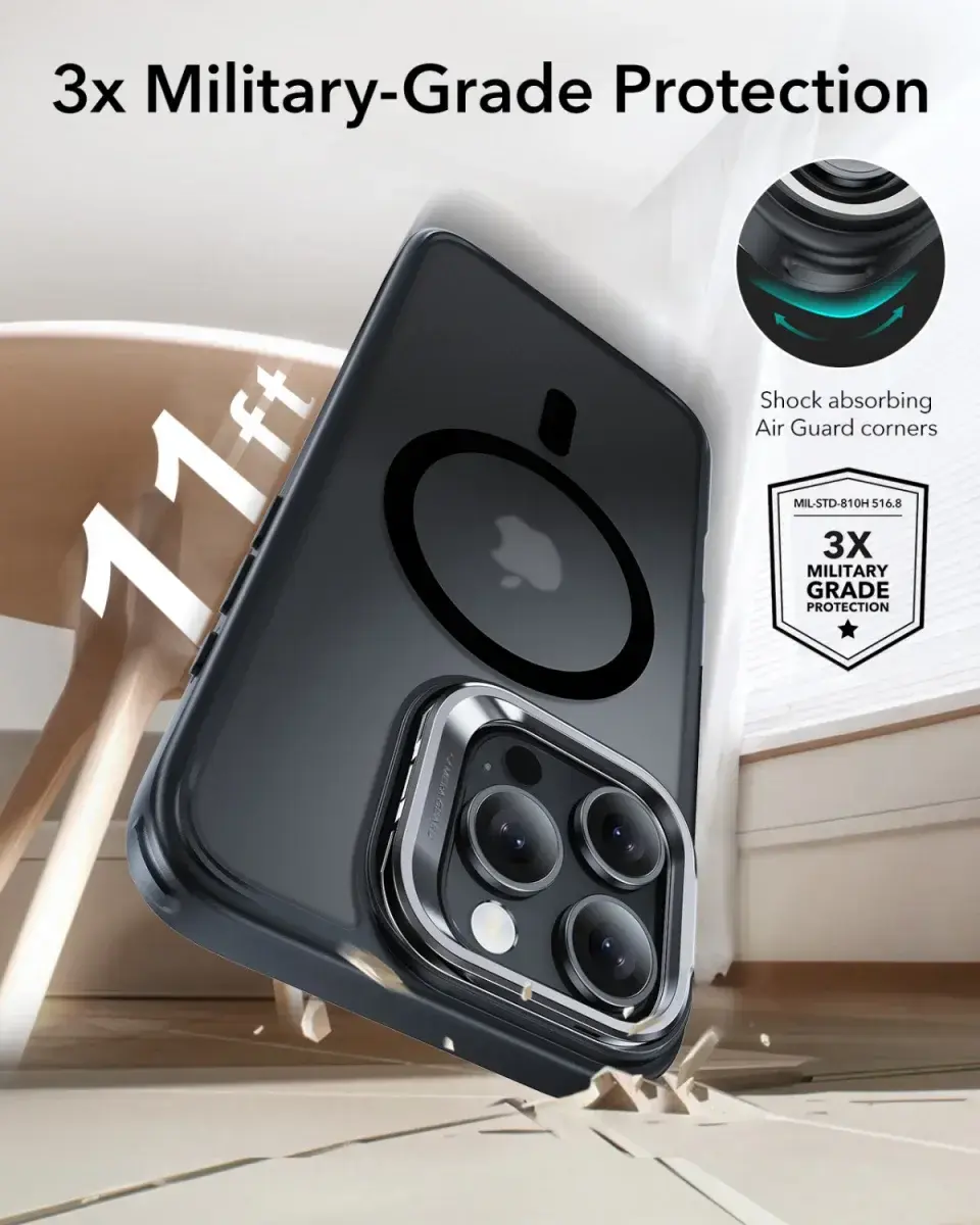 ESR Classic Hybrid MagSafe iPhone 16 Pro Hoesje Stand Camera Control Frost Zwart afbeelding 4