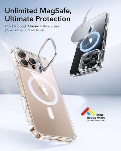 ESR Classic Hybrid MagSafe iPhone 16 Pro Max Hoes Stand Camera Knop Transparant afbeelding 2